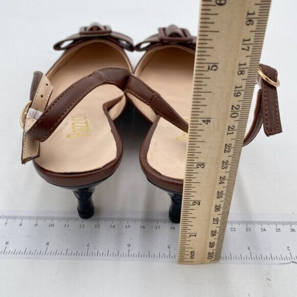 Pazzion Women Closed Pointy Toe Kitten Heel Slingback Pumps Buckles Slip On 9.5 - Picture 5 of 8